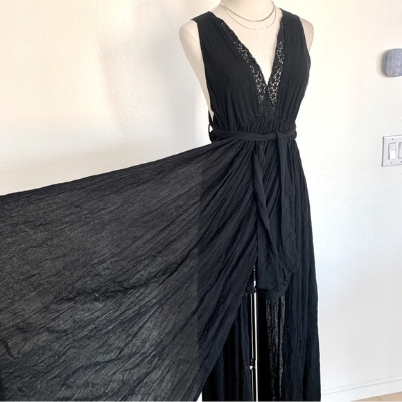 FREE PEOPLE Black Greek Goddess Strong Statement Thigh Slits Maxi Dress - Picture 4 of 15